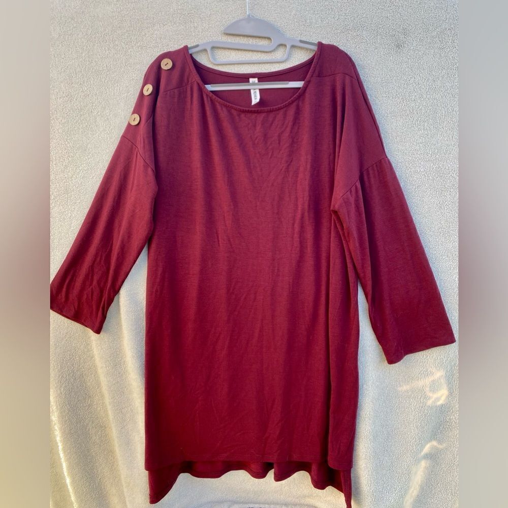 ZENANA Premium Maroon 2x Dress / tunic with slit and button details NEW